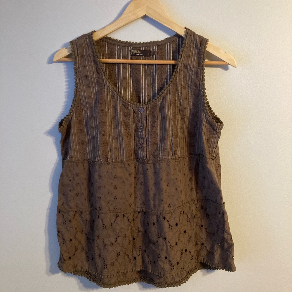 Prana brown eyelet tank top. Size large.